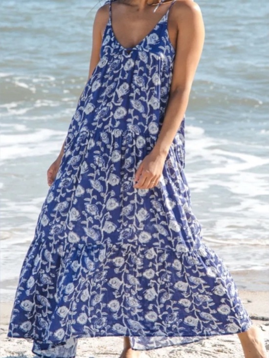 NATURAL LIFE Dresses & Skirts - Natural Life Brooklynn Cotton Gauze Maxi Dress Blue & White Floral Medium